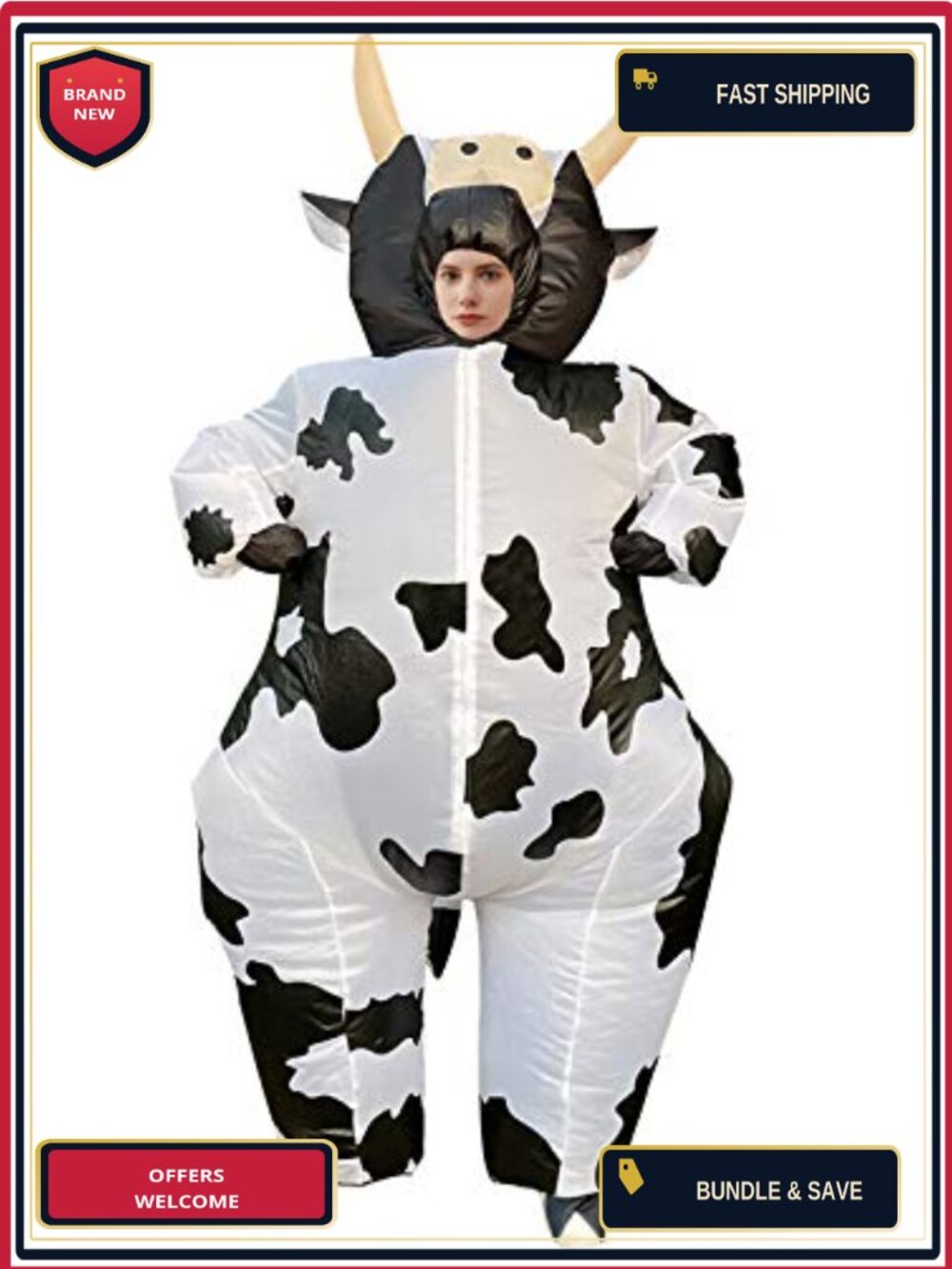 Inflatable Cow Costume One Size Blow Up Suit for Halloween Cosplay